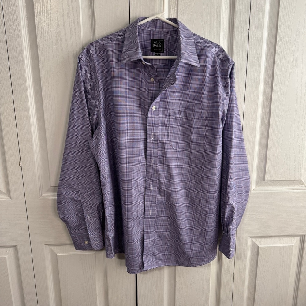 Jos A Bank Traveler Tailored Fit Glen Check‎ Plaid Button Up Men's Size Large